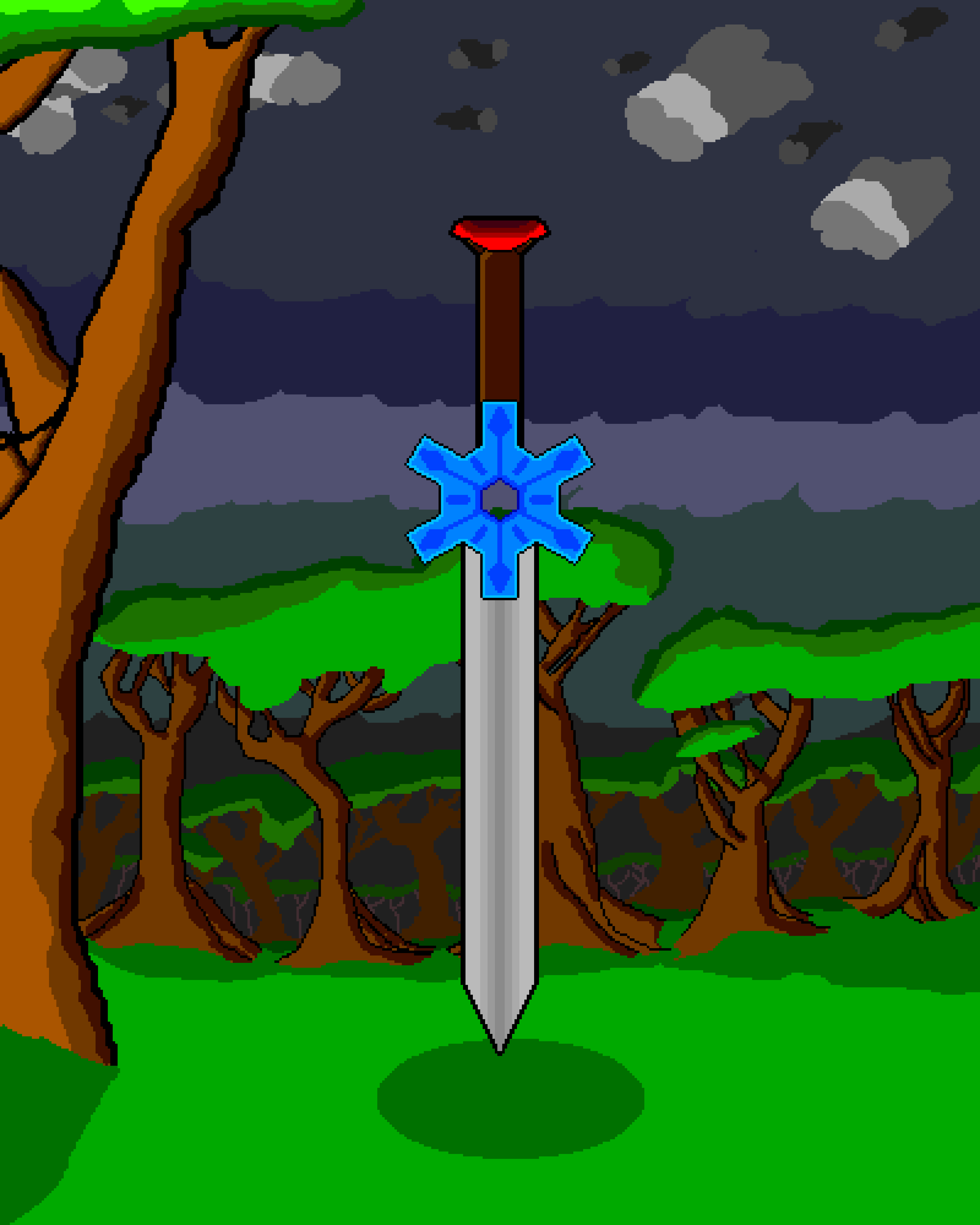 Cliffside Statue A pixel art image of a cliffside
